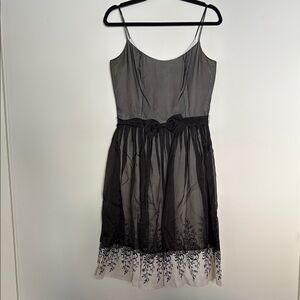Elegant Black and White Dress with Embroidered Floral Detail by Adriana- Size 8
